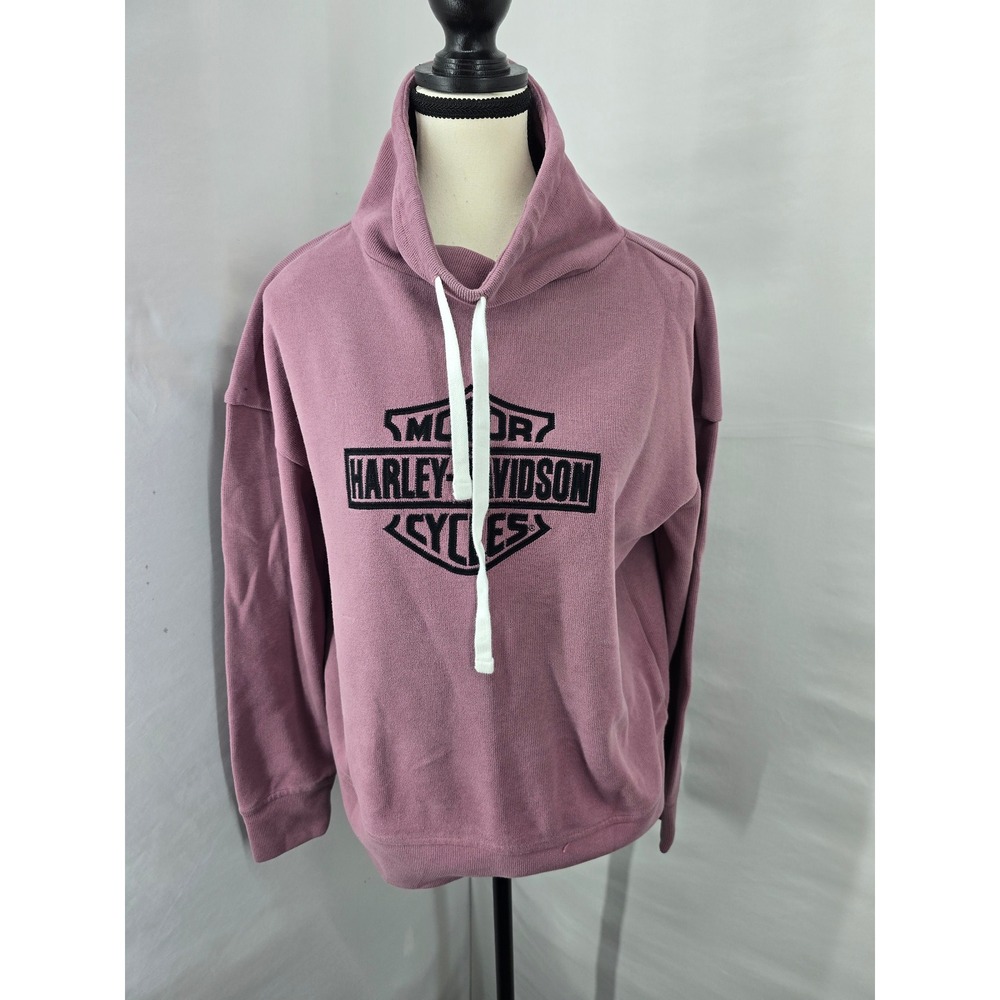 Harley-Davidson Women Funnel Neck Pullover Sweatshirt Mauve Pink Logo Medium - Picture 1 of 5